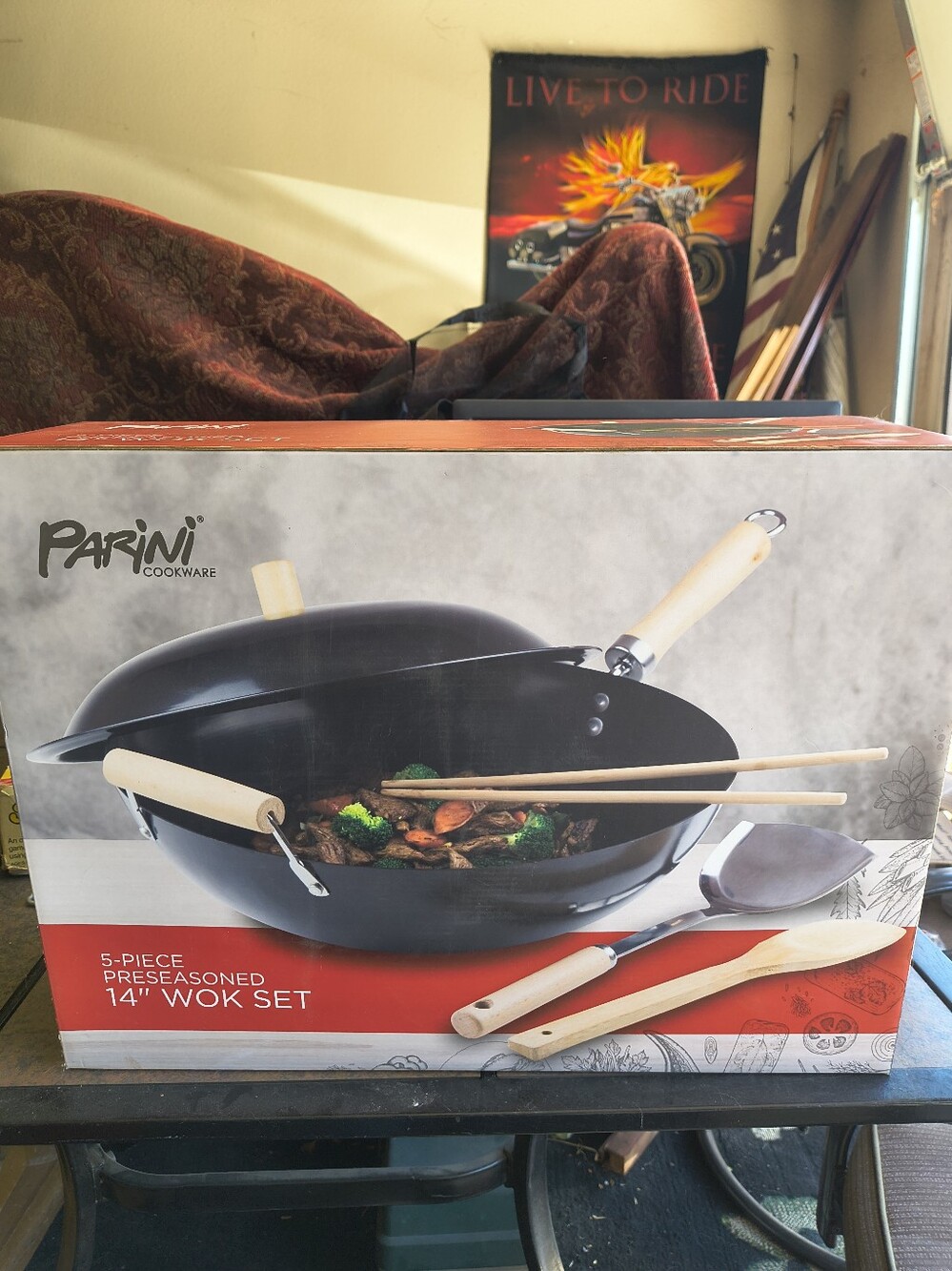 14" Parini Cookware Black Preseasoned Wok Set - 5-Piece